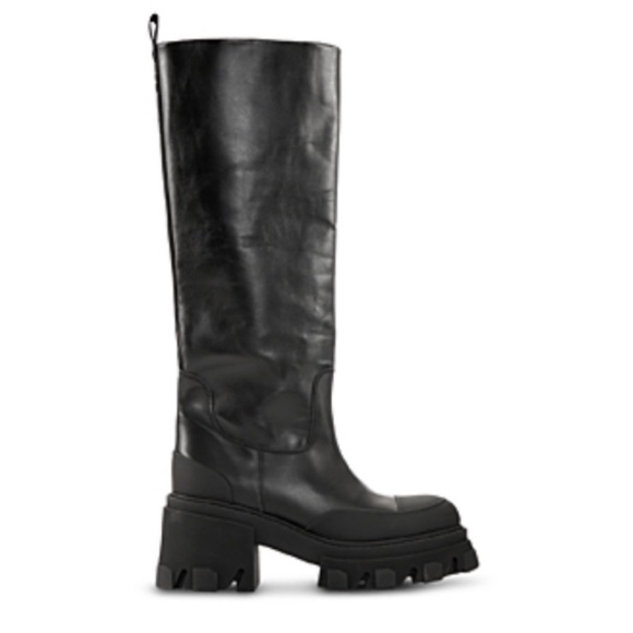 Ganni Tubular Black Leather Chunky Platform Chelsea Boots Size 40